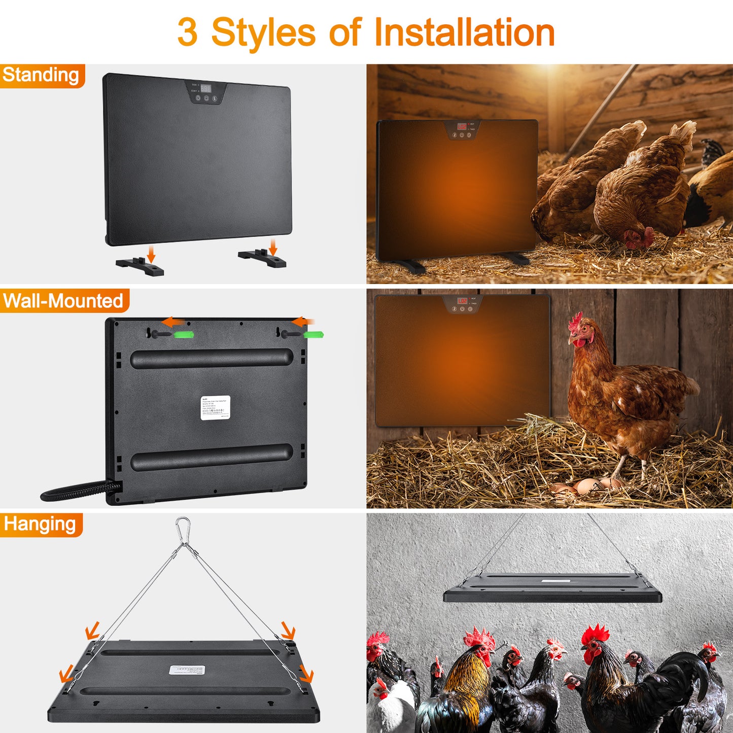 Chicken Coop Heater 100/200W Energy Efficient Safer than Brooder Lamp, Digital Display Radiant Heat Heater for Chick Kitten Puppy Pets Animals